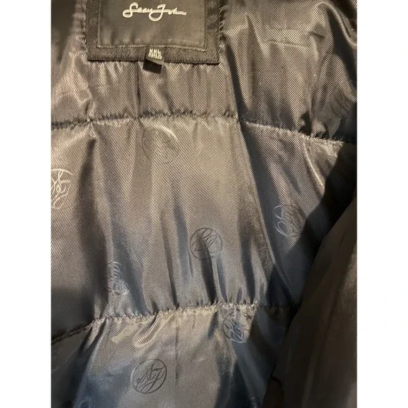 Sean John Mens Bomber Jacket Sz 2x Black Faux Fur Brown Collar Heavy Duty Vented - Picture 6 of 12